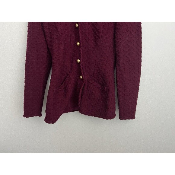 VTG Donna Karan New York Women's Burgundy Wool Blazer Jacket Gold Buttons M - Picture 4 of 7